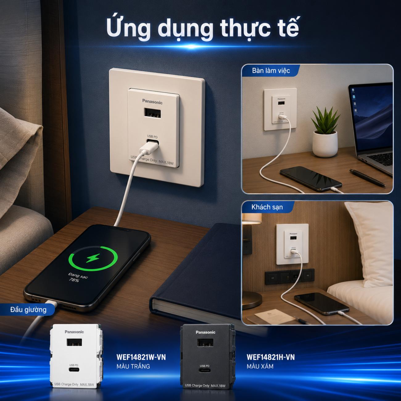 Ổ cắm USB Panasonic 2 cổng Type A-C / A-C Type 2-Port USB Charger